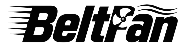The black 'BeltFan' logo with a stylized fan graphic integrated into the letter 't', set against a solid white background.